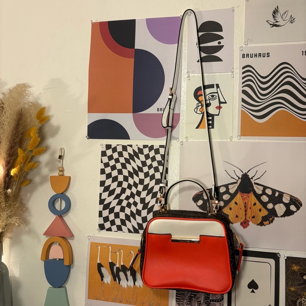 Calvin Klein Orange Colorblock Satchel Crossbody Bag - Picture 2 of 9